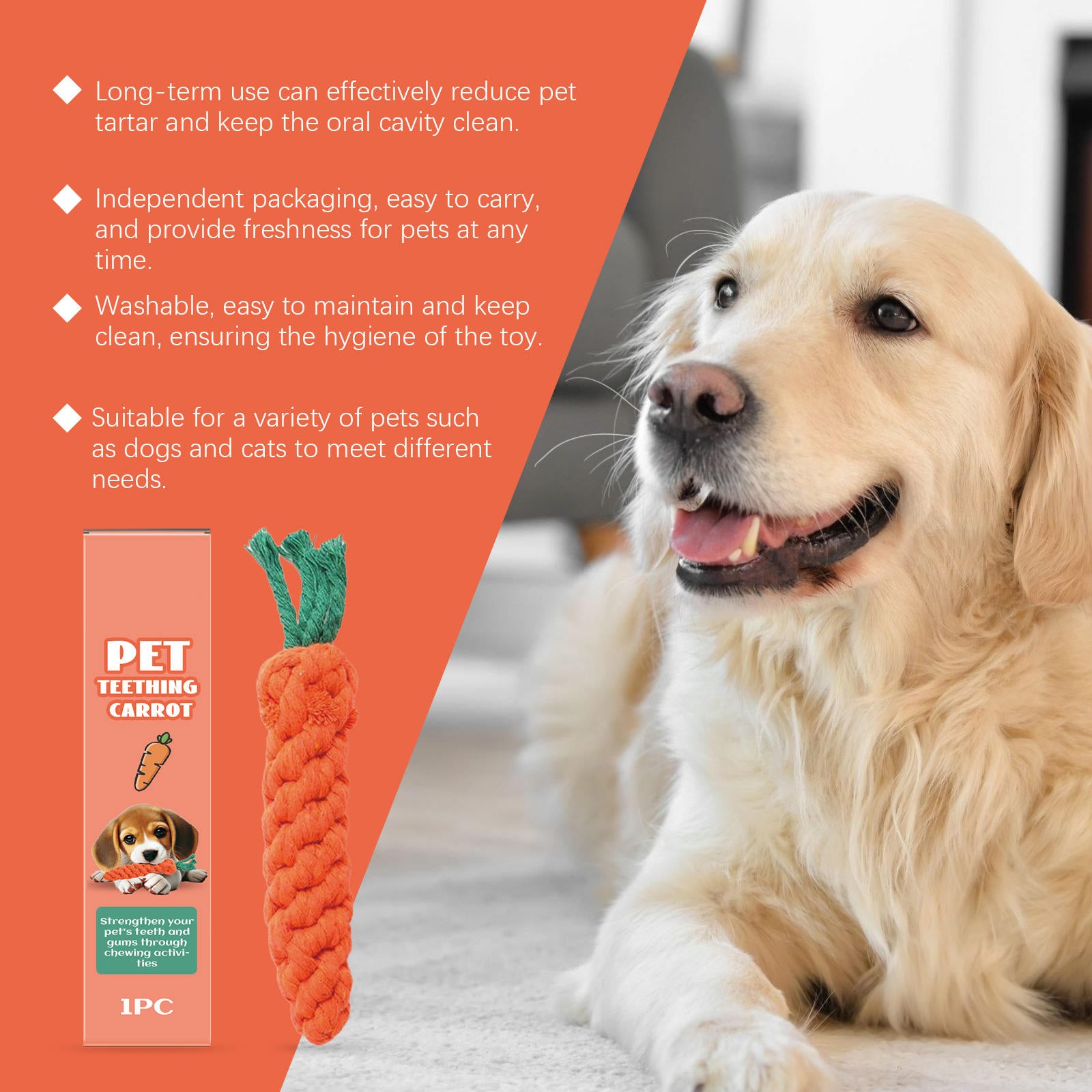 Carrot Rope Chew Toy for Puppies and Small Dogs