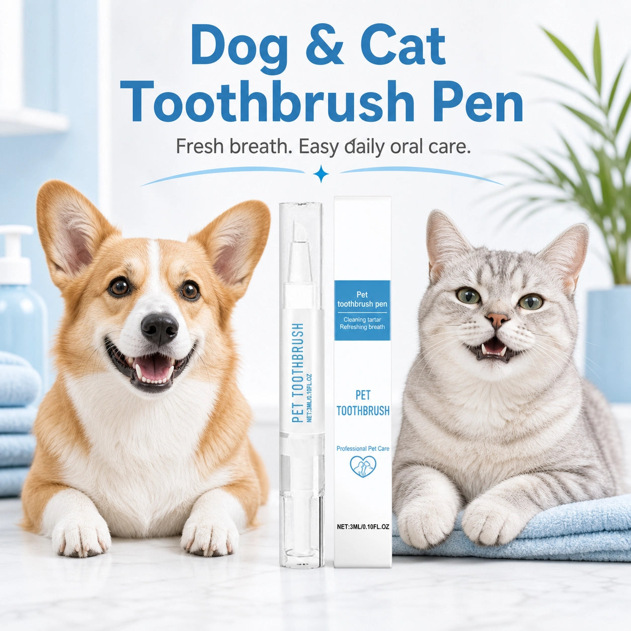 Dog and cat toothbrush pen for fresh breath product packaging image