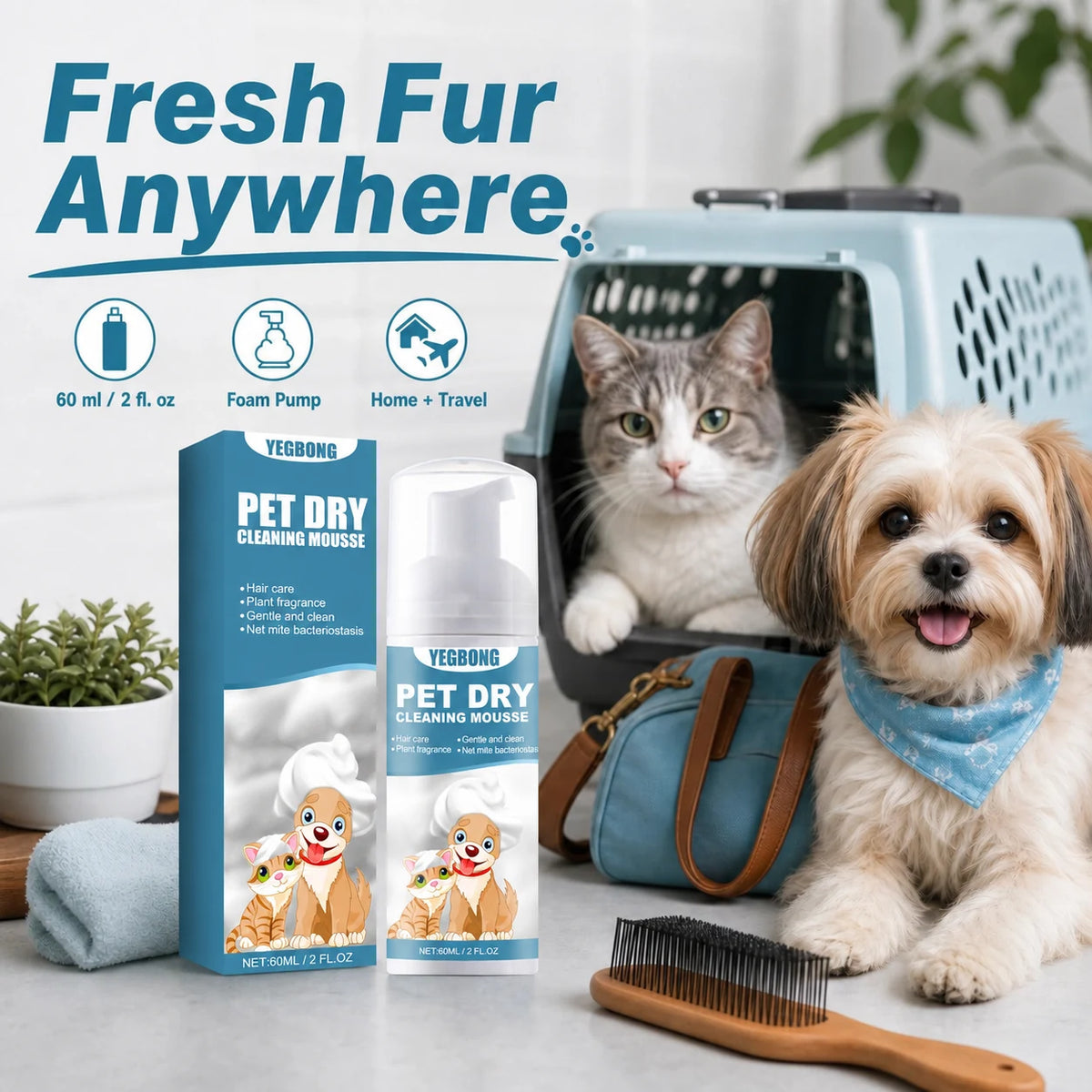 Waterless dog and cat cleaning mousse features