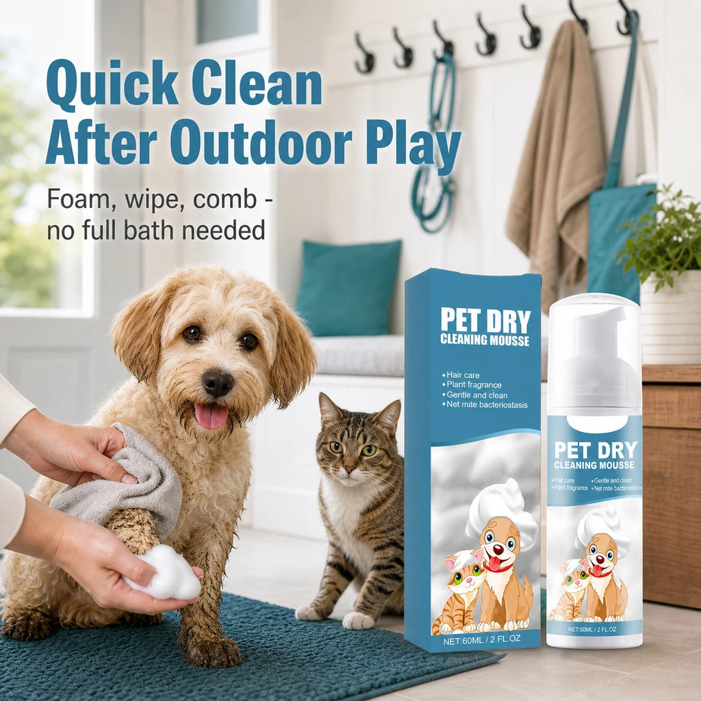 Waterless dog and cat cleaning mousse usage image
