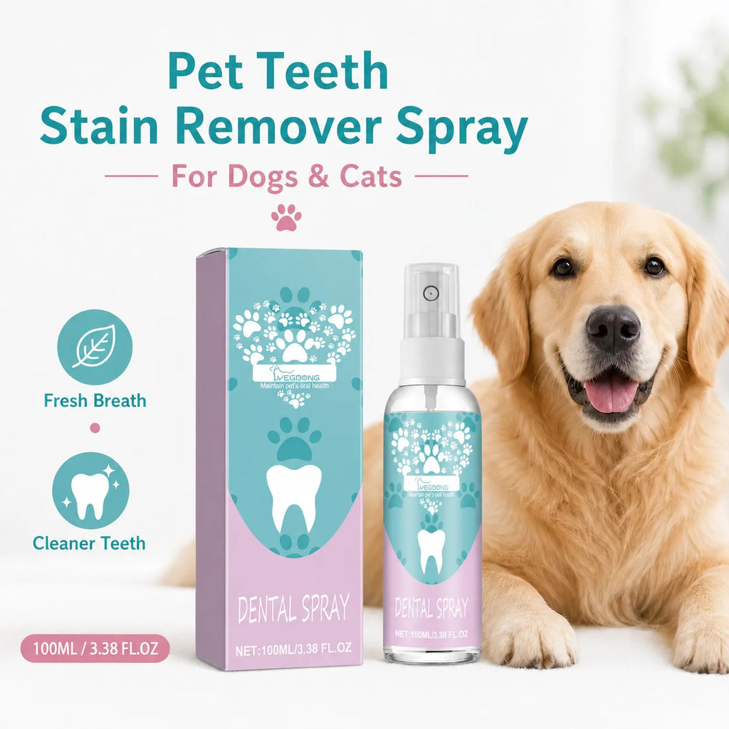 No-brush oral spray for cats and dogs in retail packaging