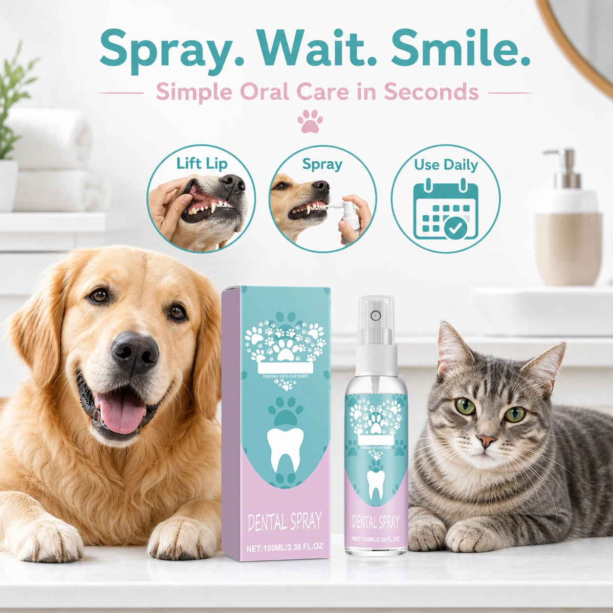 Pet teeth stain remover spray for dogs and cats product detail image