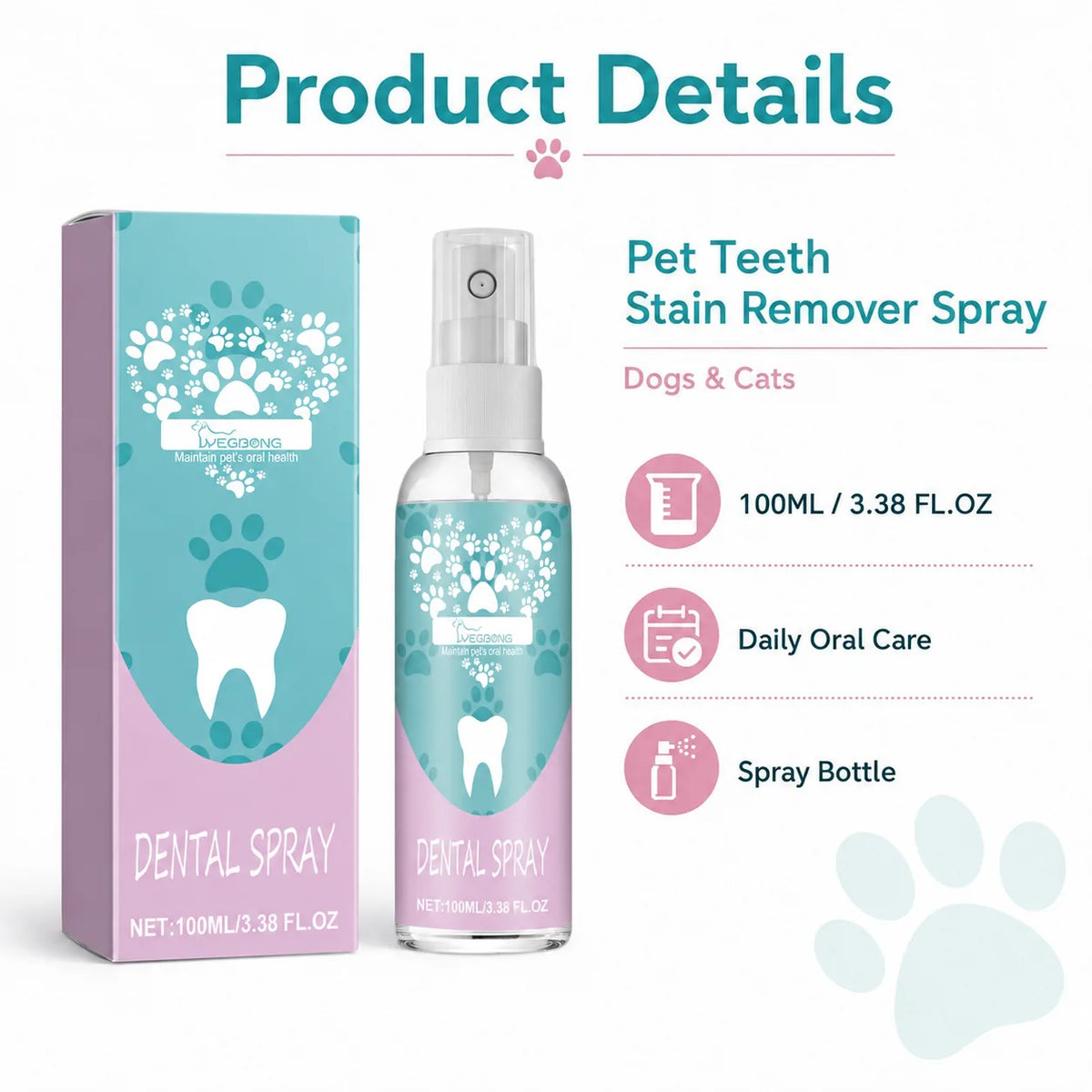 Pet dental spray bottle with spray applicator