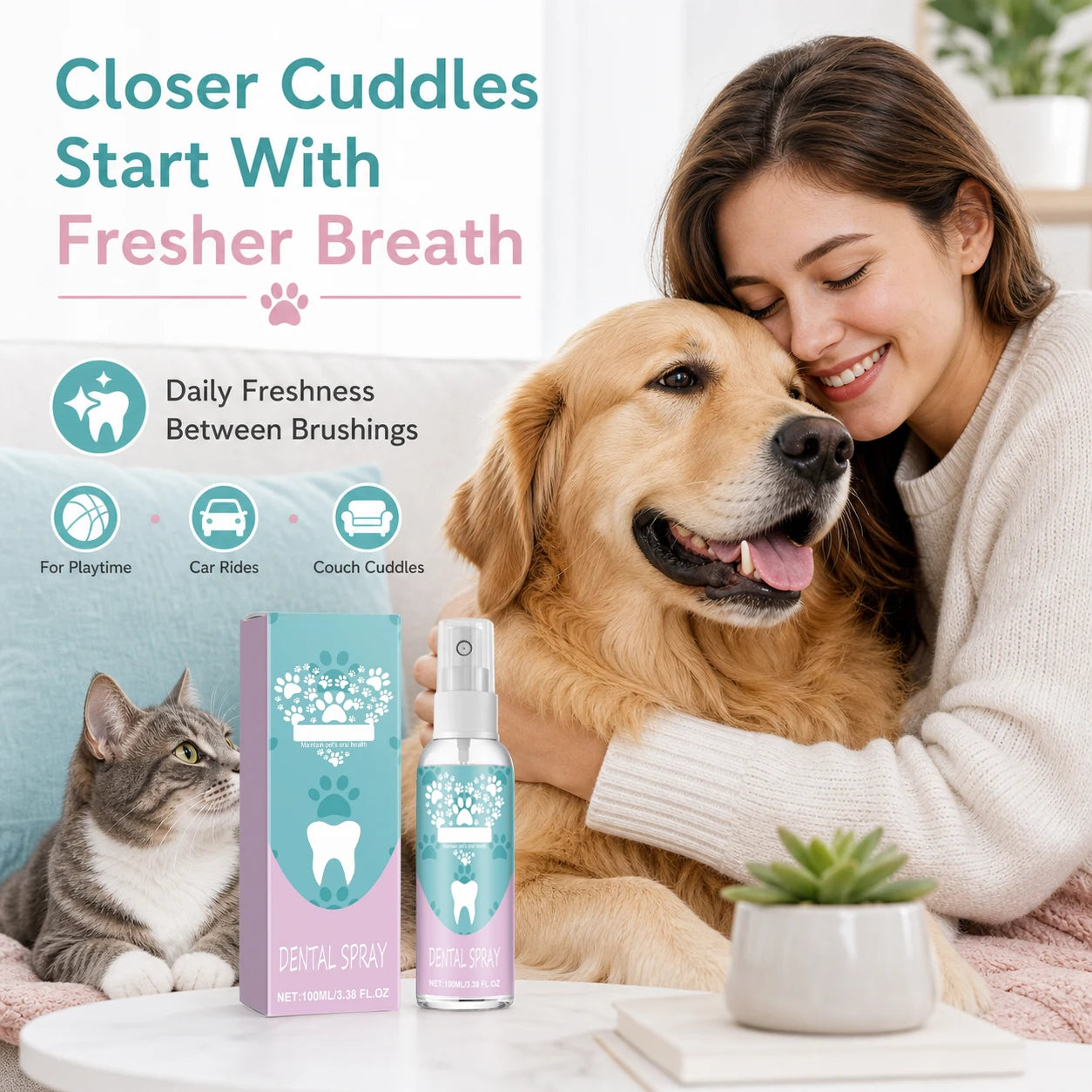 Pet teeth stain remover spray for dogs and cats benefit image